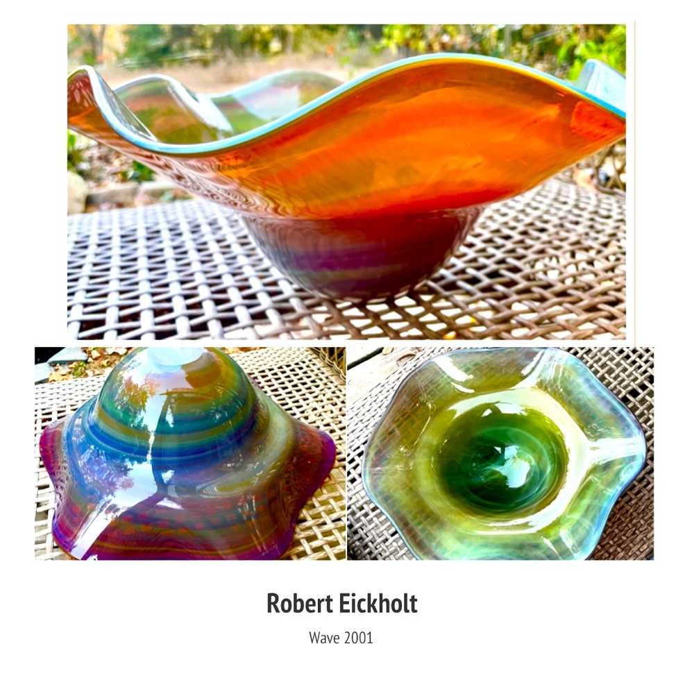 RARE Robert Eickholt 2001  SIGNED 13” Large DESIGNED ART GLASS BOWL * Excellent